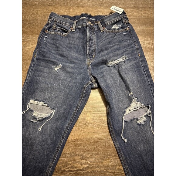 Old Navy Jeans Womens Sz 12 Sky Hi Straight Extra High Rise 32x27 NWT Distressed - Picture 2 of 8